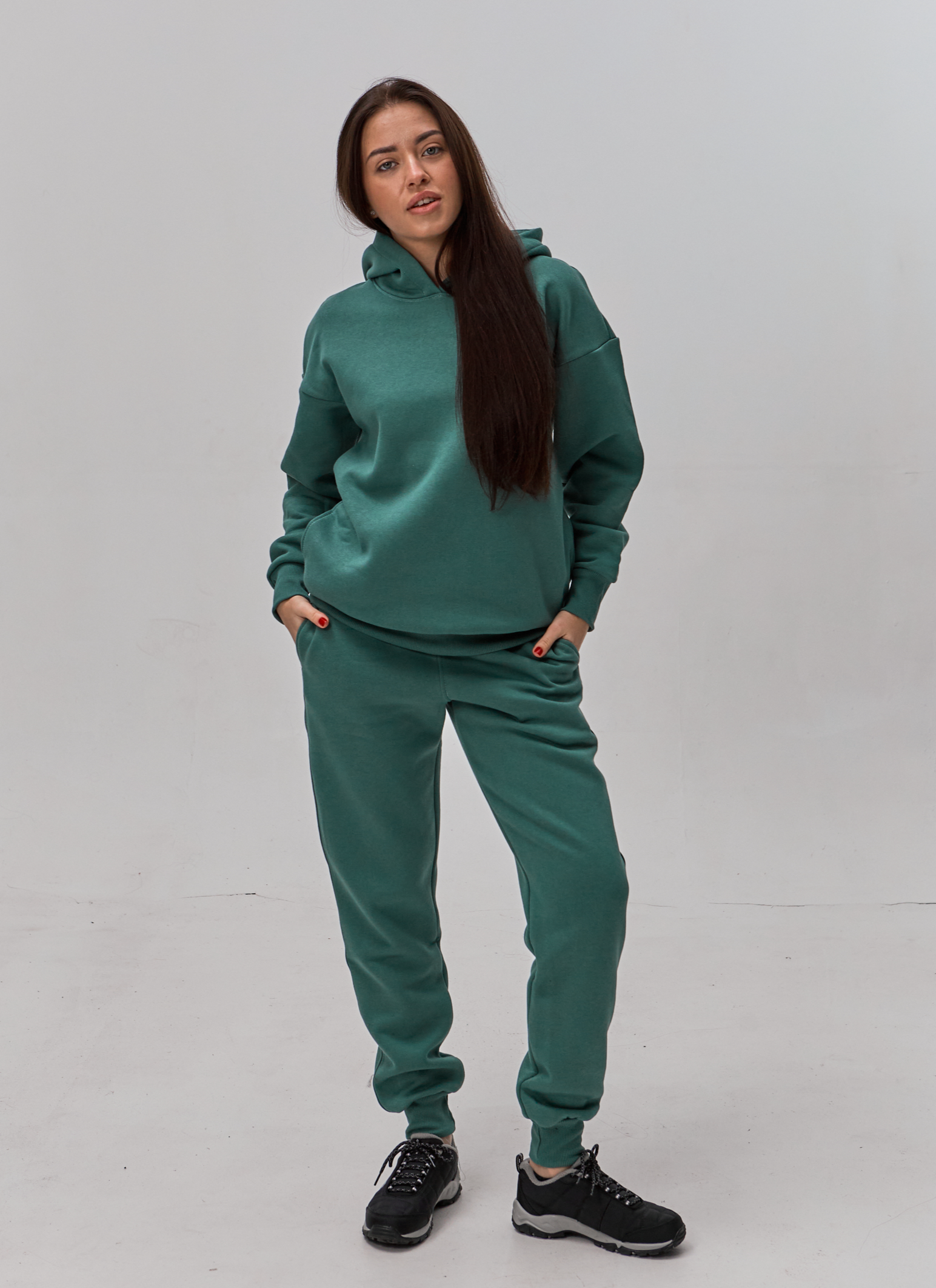 Жіночий костюм із подовженим худі та подвійним капюшоном 24107