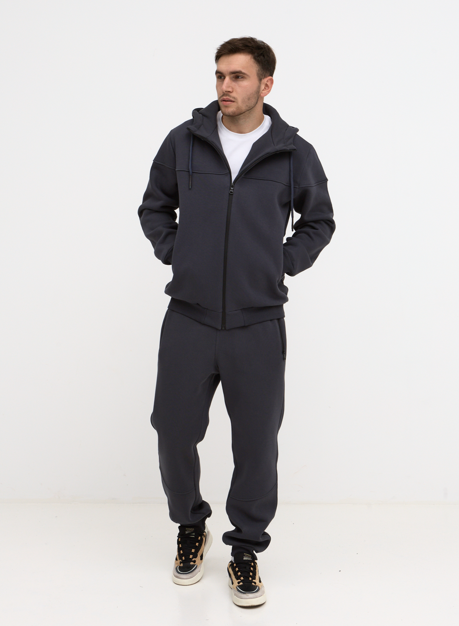 Теплий костюм "різаний" великих розмірів з високим коміром 30806