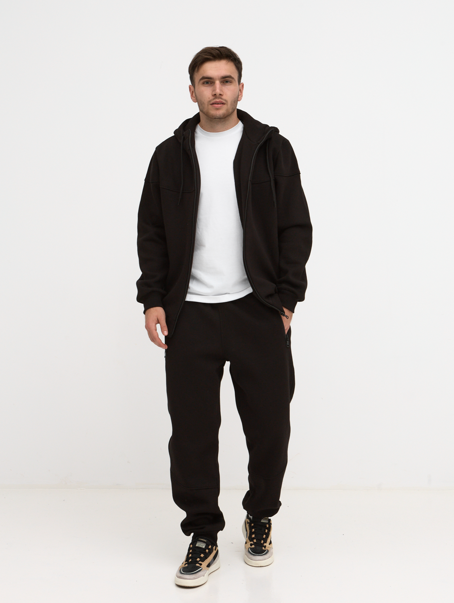 Теплий костюм "різаний" великих розмірів з високим коміром 30806