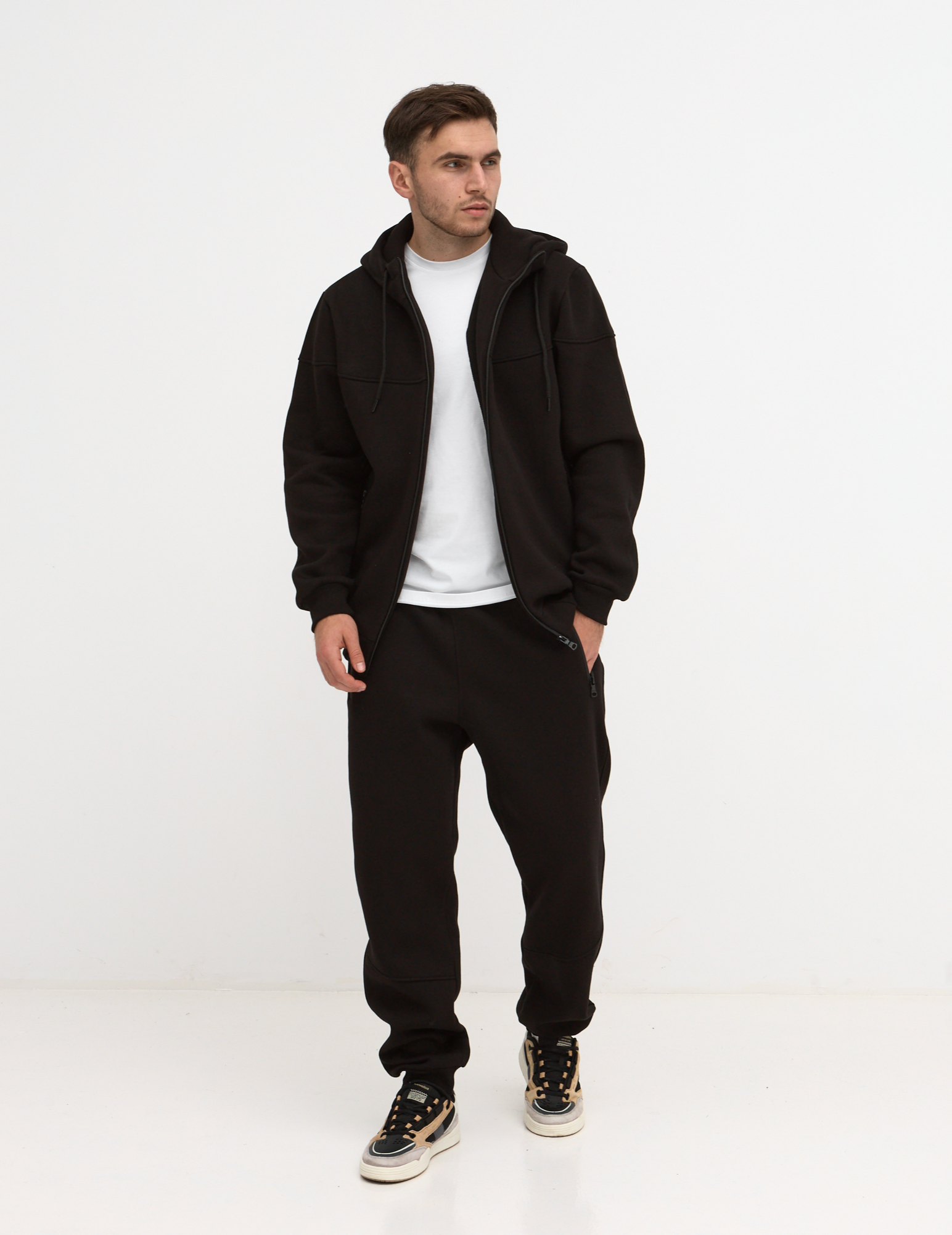 Теплий костюм "різаний" великих розмірів з високим коміром 30806