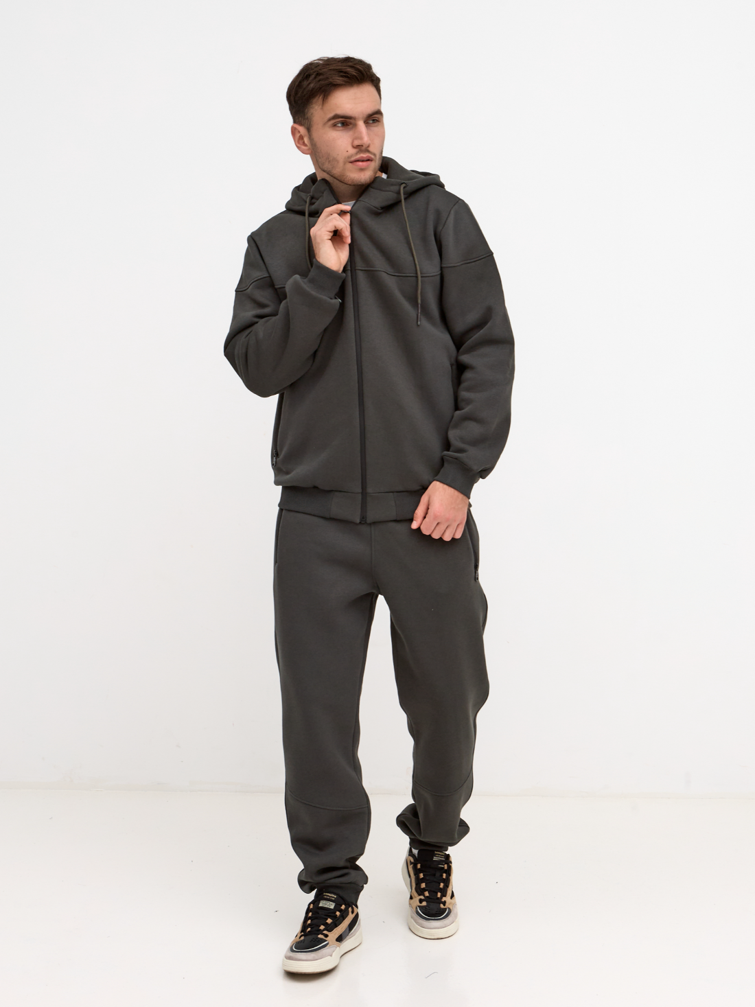 Теплый костюм "резанный" больших размеров с высоким воротником 30806