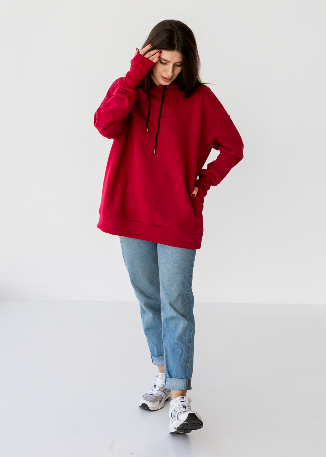 Тепле жіноче худі подовжене з прорізом для пальця на рукаві 24042