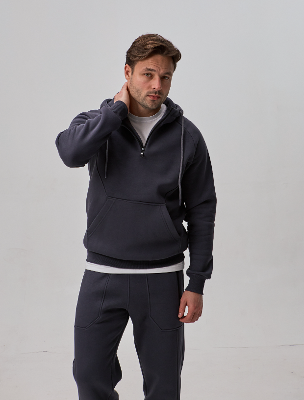 Теплий костюм з худі-регланом та подвійним капюшоном 30592