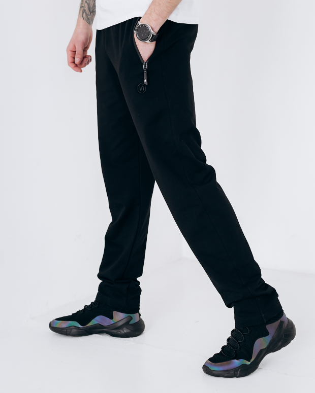 Чоловічі  прямі спортивні штани з кишенями на застібках 17480