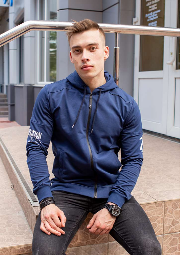 Кофта на блискавці з капюшоном та принтом 17313