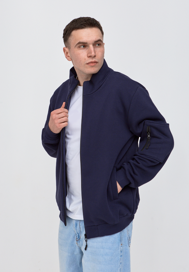 Кофта больших размеров на молнии с карманом на рукаве 30502