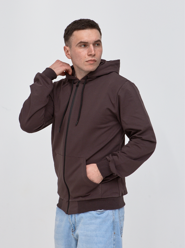 Мужская кофта на молнии с карманами-кенгуру 17325