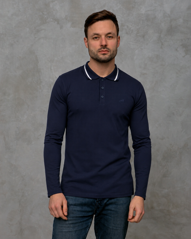 Футболка поло з довгим рукавом та незвичним коміром 15500