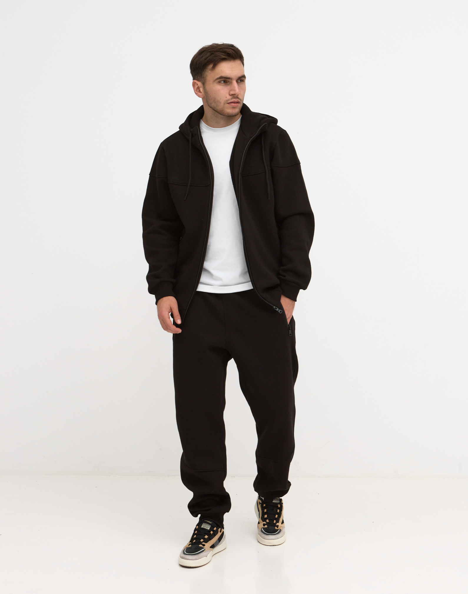 Теплий костюм "різаний" великих розмірів з високим коміром 30806