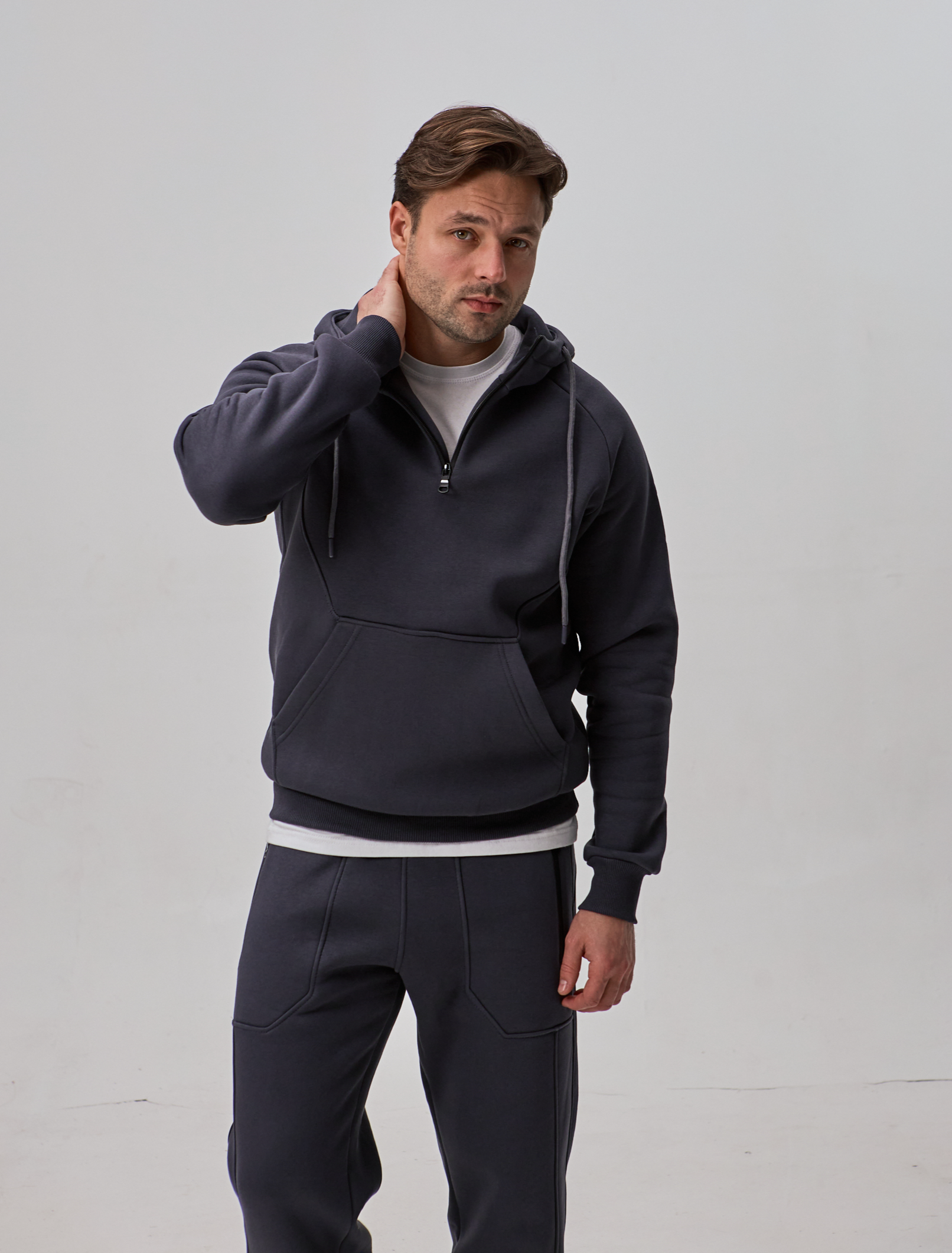 Теплый костюм с худи-регланом и капюшоном 30592