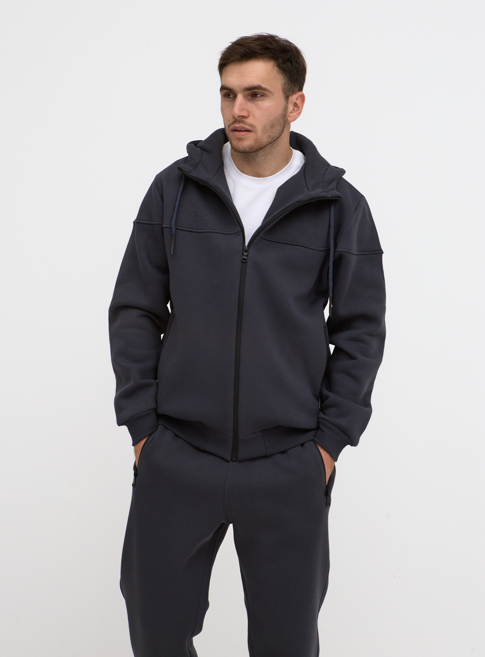 Теплий костюм "різаний" великих розмірів з високим коміром 30806